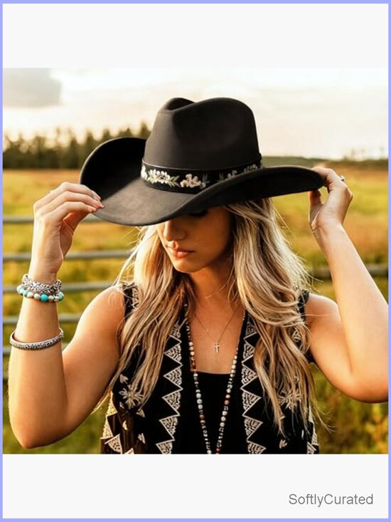 Felt Teardrop Western Cowgirl Hat, Adjustable, Wide Brim, Unisex main image 6